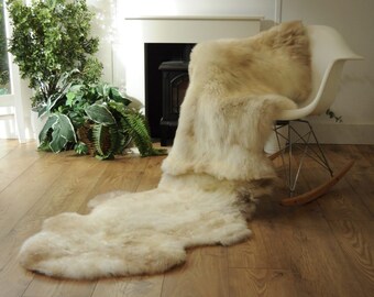 100% Undyed Rare Breed Double Sheepskin Rug in Natural Honey – Handmade in Somerset