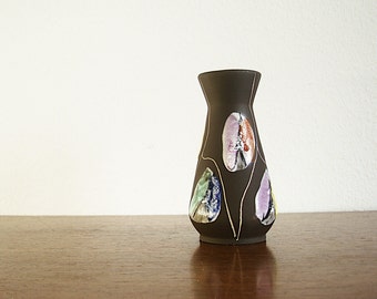 Bay Keramik Vase Dekor Kongo Form 571-12 Bodo Mans braun bunt fat lava 60er 70er vintage Nierentisch space age midcentury