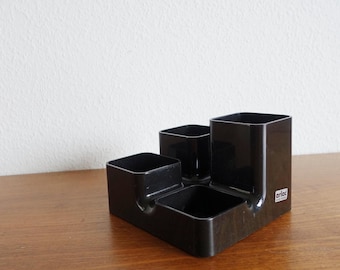 arlac Swiss pen holder black plastic desk utensil 60s 70s retro vintage midcentury organizer kidney table space age office