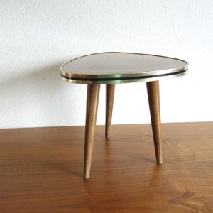 Flower stool kidney table three-legged brown gold-colored wood flower table 50s 60s vintage side table midcentury space age