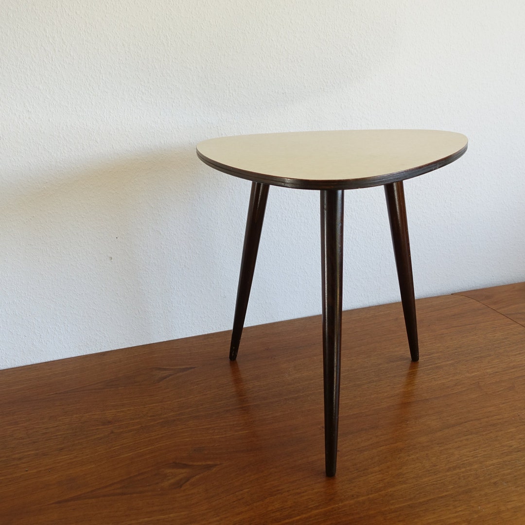 Flower Stool Kidney Table Brown White Beige Tripod Wood Flower Etsy