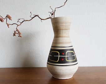 Carstens Tönnieshof vase form 1218-29 beige black yellow red white ceramic vintage 60s 70s kidney table space age West Germany W.-Germany