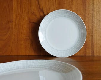 Arzberg 2 cake plates, bast decor, grey, shape 2025, Heinrich Löffelhardt porcelain, 1950s/60s vintage, kidney-shaped table, space age, midcentury