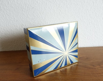 Bahlsen tin can rays gold blue Hannover cookie tin metal 60s 70s vintage kidney table space age midcentury