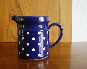 Wächtersbach pitcher jug blue white dotted polka dots crockery ceramic 60s 70s vintage kidney table space age midcentury