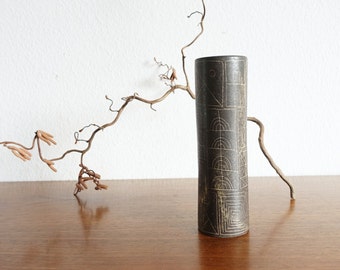 Lu Klopfer Vase 930/19 Lipp Mering brown cylinder vase 50s vintage West Germany W.-Germany kidney table space age fat lava