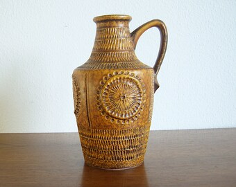 Bay Keramik Vase Form 210-25 Henkelvase Bodo Mans orange braun Relief fat lava 60er 70er vintage Nierentisch space age midcentury