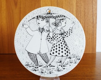 Björn Wiinblad April Conflict wall plate wall plate white black Rosenthal studio-linie Germany vintage midcentury kidney table space age