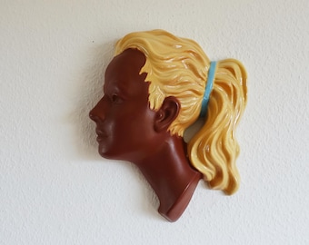 Cortendorf wall mask woman lady blonde hair form 3408 50s 60s wall decoration rockabilly midcentury vintage kidney table space age West Germany