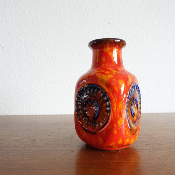 Vase Bay orange blau Form 80-14 Keramik 50er 60er Bodo Mans Henkelvase vintage Westgermany W.-Germany midcentury Nierentisch space age