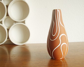 Eckhardt & Engler Vase braun weiß Streifen Form 2013/20 fat lava 50er 60er vintage Nierentisch space age midcentury W.-Germany Westgermany