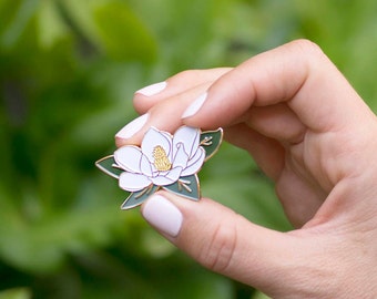 Magnolia Enamel Pin | Soft Enamel Lapel Pin | Bridesmaid Groomsmen Pin | Southern Flower Pin