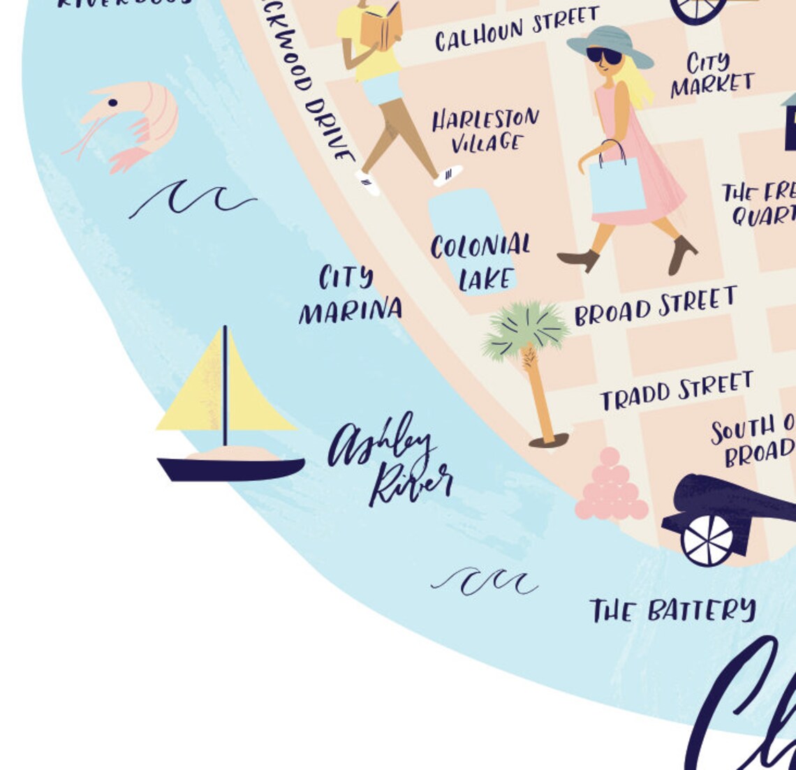 The Charleston Collection Map Art Print | Etsy