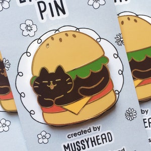 Hamburger Cat Hard Enamel Pin || Cute food pin, kawaii cat pin, lapel pin, kawaii foods