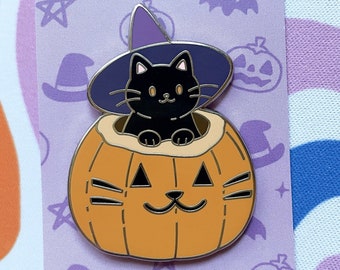 Witch Cat Hard Enamel Pin || Halloween Pin || Black cat pin || Pumpkin pin