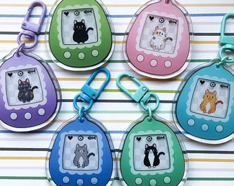 Virtual Pet Pixel Cat Keychains | 90’s/Y2K inspired | Calico cat, Black cat, Tortie, Tuxedo cat, Tabby Cat keychain