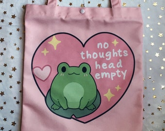 Cute Frog Tote Bag | No Thoughts Head Empty Reusable Grocery Bag
