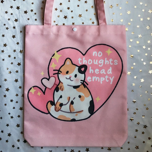 Sin pensamientos cabeza vacía Tote Bag / Linda bolsa de compras para gatos / Bolsa de comestibles reutilizable