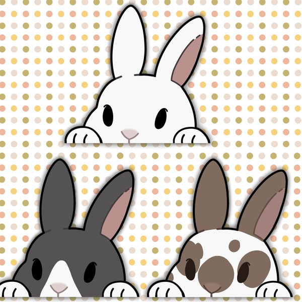 Bunny Peeker Stickers | Dutch Rabbit | Brown Spotted Bunny | White Rabbit | Car window sticker | Laptop Vinyl Sticker | Waterproof sticker