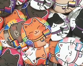 Purr-ide Buttons | Pride cat pinback buttons | LGBTQ, gay, lesbian, trans, asexual, bisexual, pansexual, agender, nonbinary, demi
