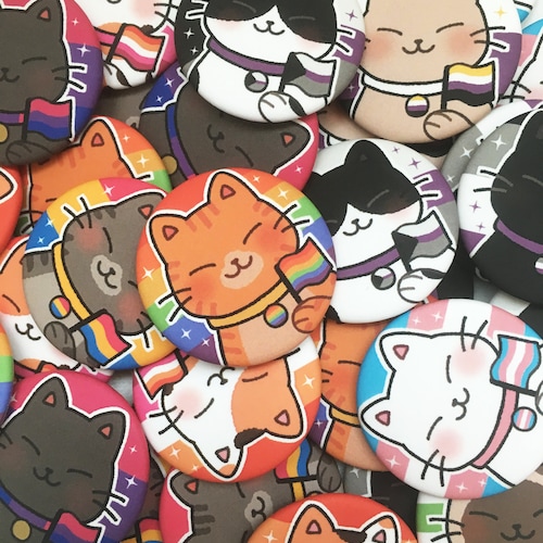 Purr-ide Buttons | Pride cat pinback buttons | LGBTQ, gay, lesbian, trans, asexual, bisexual, pansexual, agender, nonbinary, demi