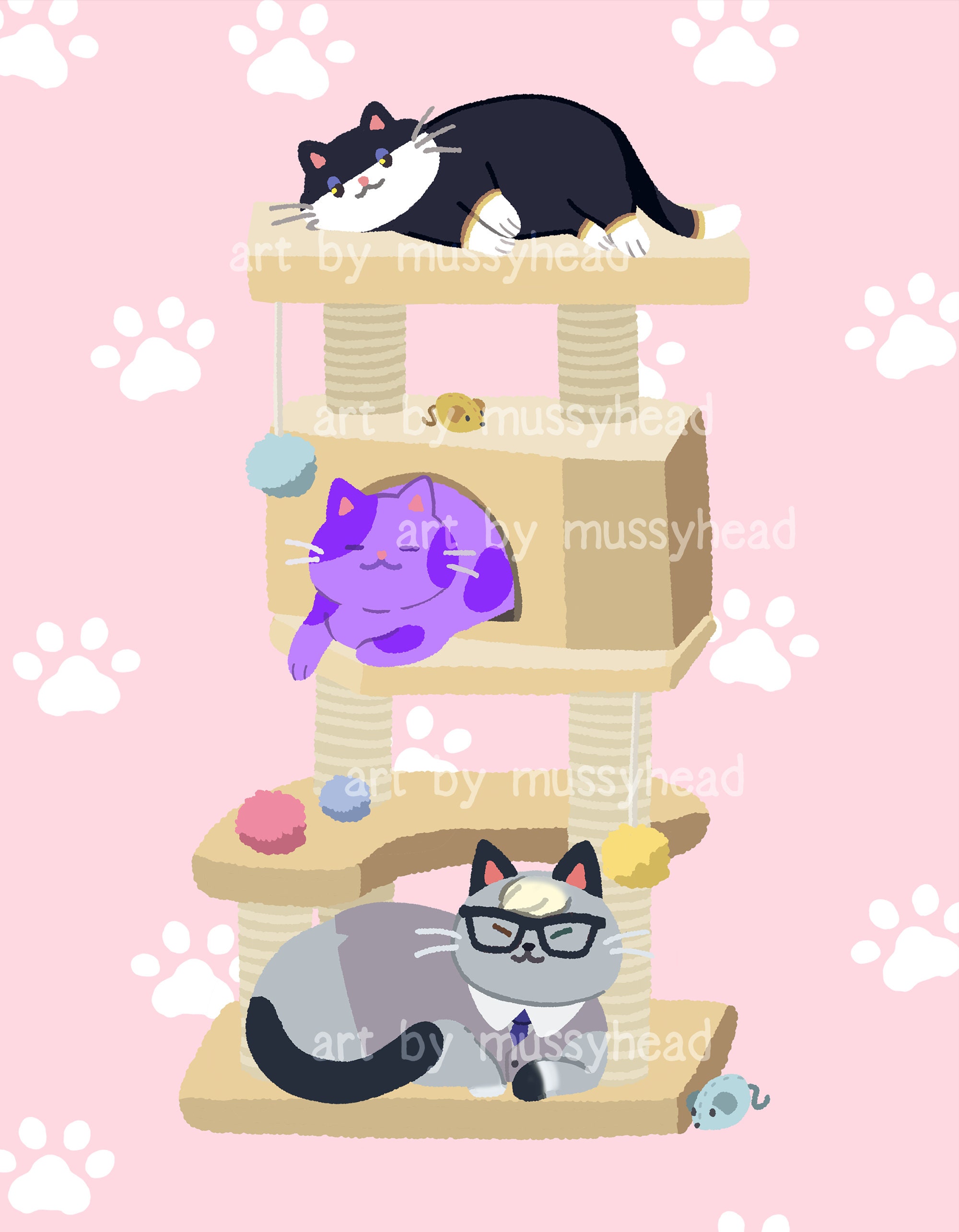 ACNH Cat Tower Fanart Print / Raymond Bob Punchy / 8.5 x 11 Etsy