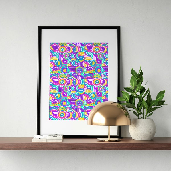 Let's Get Funky Bright Colorful Geometric Abstract Digital Artwork