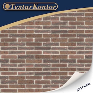 May include: A red brick wall with a white sticker that says "STICKER" in the bottom right corner. The sticker is peeling back to reveal the brick wall underneath.