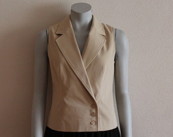 Women's Vest Beige Vest Beige Women Vest Romantic Fitted Waistcoat Steampunk Formal Cotton Blend Suit Collar Medium Size