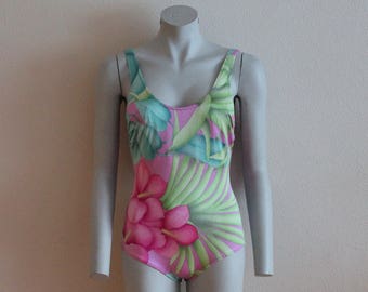 One Piece Swimsuit Floral Bodysuit Flower Swimsuit One Piece Bathing Suit Vintage Swimwear Swimming Suits Bathing Suits Pastel Pink Green