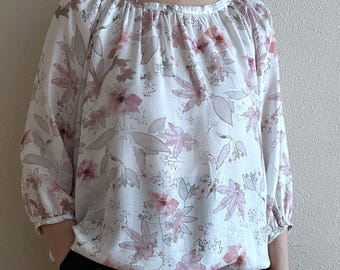 Blusa romántica de estilo campesina con estampado floral, top vintage estilo cottagecore, camisa bohemia rosa suave con mangas abullonadas para mujer.