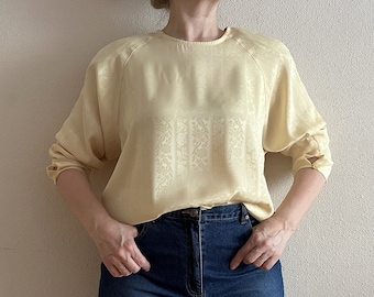 Women's Blouse Yellow Blouse Pale Yellow Blouse Pastel Shirt Long Sleeve Shirt Padded Extra Large Size