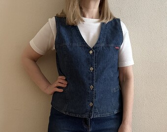 Women's Vest Denim Vest Blue Jean Waistcoat Metal Buttons Womens Country Western Boho Sleeveless Jacket Large Size