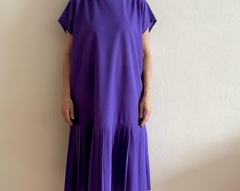Vintage Women Dress Accordion Pleated Purple Dress Midi Dress