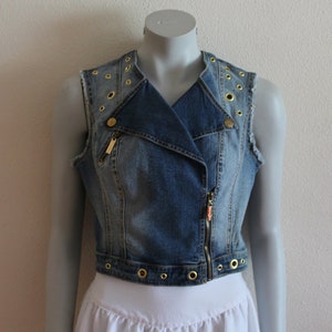 Dames Vest Baby Phat Denim Vest Blauw Denim Vest Blauw Vest Zip up Country Western Boho Mouwloos Jack