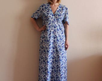 Vintage Dress Long Dress Floral Flower Print Dress Short Sleeve Dress Summer Romantic Sundress Boho Large Size