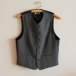 Men&#39;s Vest Black Vest Black Mens Vest Black Gray Striped Gentlemen&#39;s Vest Mens Waistcoat Edwardian Victorian Renaissance Steampunk Baroque
