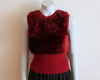 Knitted Sweater Women's Fuzzy Sweater Vine Red Vest Warm Winter Pullover Knit Top Sweater Elegant and Romantic Soft Sleeveless Jumper