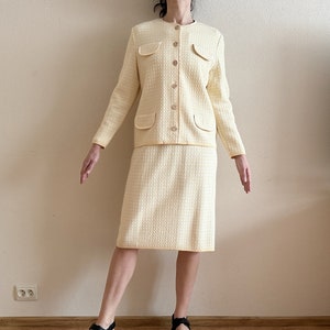 Wool Blend Skirt Suit White Cream Skirt and Jacket Twin Set Women Costume Skirt Suit Set Womens Blazer and Skirt Suit