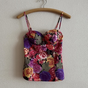 Rose Print Top Colorful Women Top Floral Summer Blouse with Spaghetti Straps