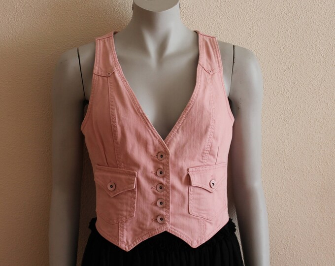 Women's Vest Denim Vest Pink Denim Vest Fitted Jeans Waistcoat Metal