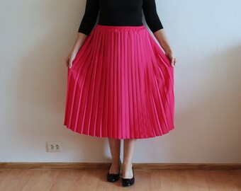 Falda plisada Faldas vintage Faldas de mujer Faldas de acordeón rosa 80 Faldas Midi plisadas plisadas Falda de cintura elástica