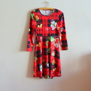 Christmas Dress Red Dress Party Dress Xmas Party Dress Long Sleeve Dress Romantic Knee Length Midi  Dress Small Size