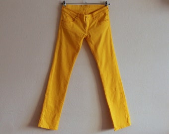 Yellow Pants Vintage Pants Yellow Denim Pants Colorful Women Pants Cotton Blend Trousers Boho Hippie