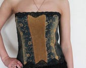 Jean Denim Corduroy Lace Corset Tube Crop Top Bustier Blue Beige Red Black Open Back Patchwork Western Country Rodeo Boho Large Size