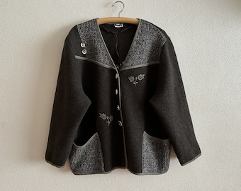Dirndl Jacket Women's Blazer Brown Wool Jacket Folk Jacket Traditional Austrian Trachten Loden Tyrolean Bavarian Plus Size Extra Large