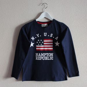 Children&#39;s T-Shirt US Flag Print Shirt Long Sleeve Top Kids T Shirt Unisex Kids Cotton Jersey Top Navy Blue Red White American Flag