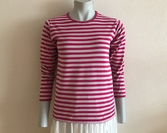 Vintage Marimekko Striped Top Nautical Shirt Long Sleeves Shirt Pink Striped Sailor Blouse Marine Sweater Cotton Jersey T-Shirt