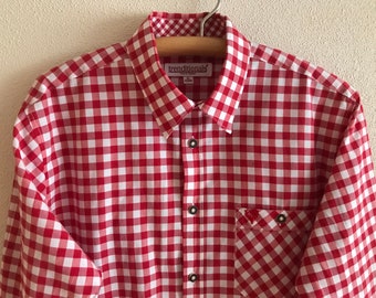 Dirndl Shirt Gingham Plaid Men Shirt Red White Plaid Shirt German Loden Mens Shirt Trachten Folk Oktoberfest Bavarian Tyrolean Peasant