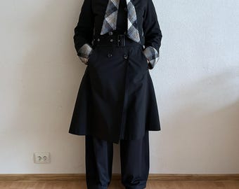 Women's Long Double Breasted Classic Belted Peacoat, Trench